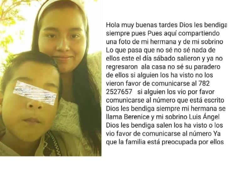 Reportan desaparición de una mujer y su hijo en Coatzintla