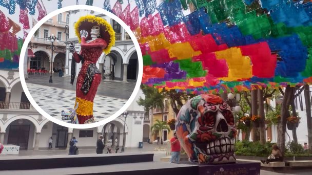 Colocan Catrina Y Calavera Gigante En El Z Calo De Veracruz Por D A De