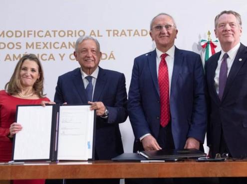 Firman México, EU y Canadá modificaciones al T-MEC en Palacio Nacional