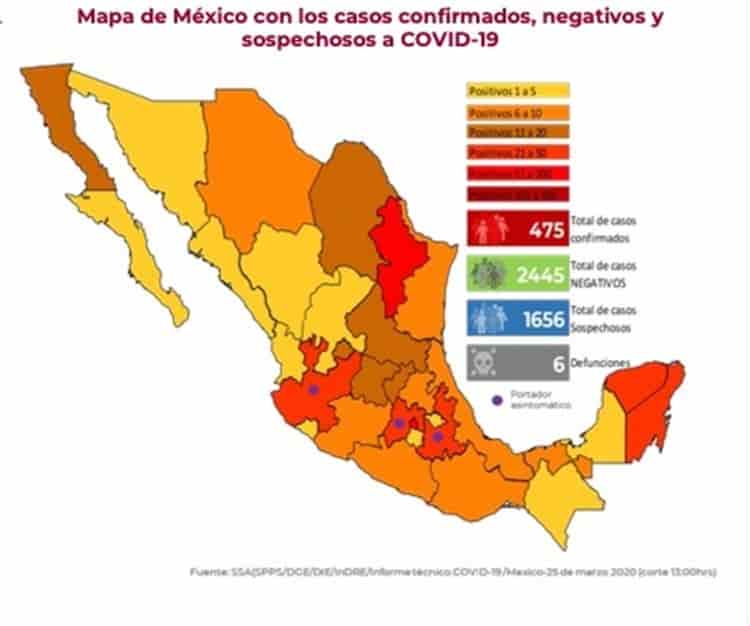 Aumentan a 475 los casos positivos de Covid-19 en México