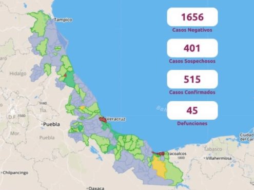 COVID-19 en Veracruz: 50 casos nuevos, 45 fallecimientos y 401 sospechosos