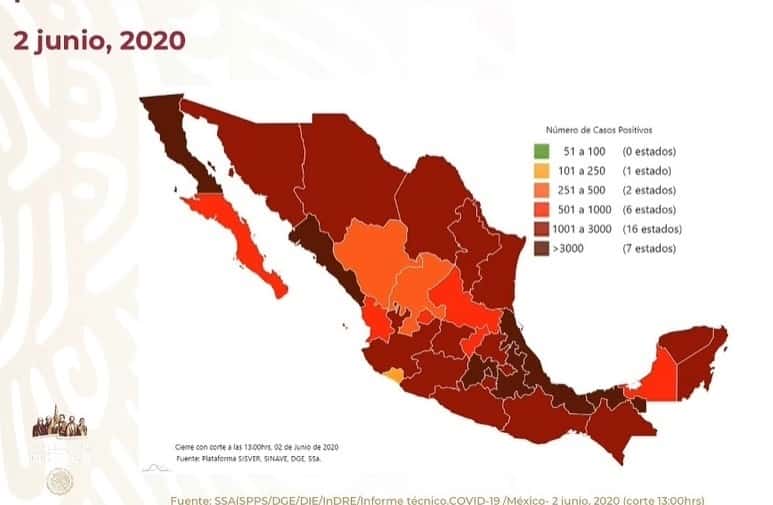 COVID-19 en México:  97 mil 326 casos y 10 mil 637 muertos