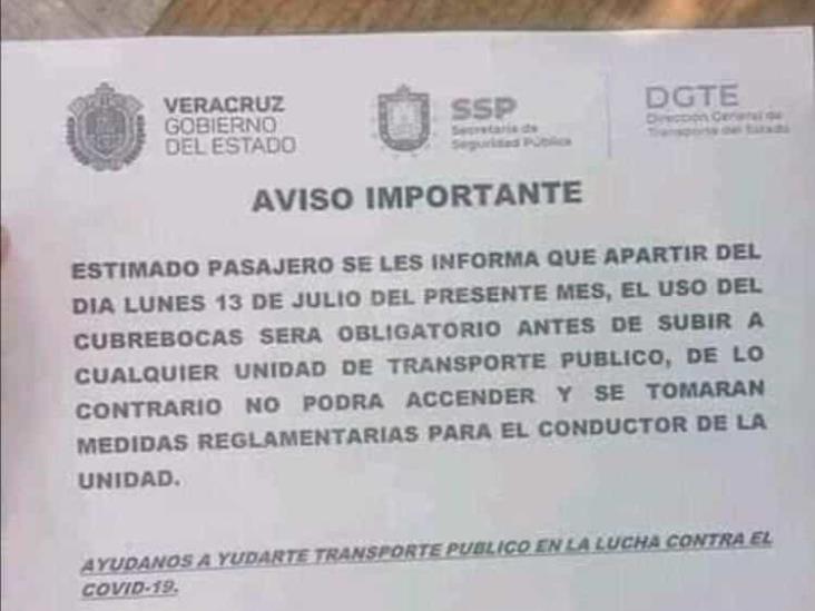 SSA exhorta el uso del cubrebocas en Transporte Público de Veracruz