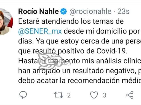 Rocío Nahle, en aislamiento por cercanía a persona con COVID-19