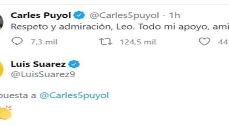 Carlos Puyol y Luis Suárez muestran su apoyo a Messi