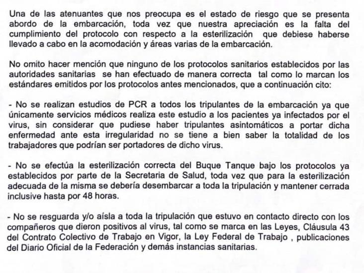 Responsabilizan a Pemex por tripulación contagiada que arribó a Salina Cruz