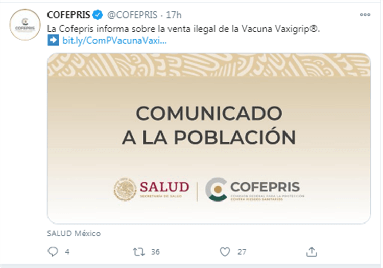 Cofepris alerta venta ilegal de vacuna contra influenza en redes sociales