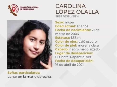 Piden ayuda para encontrar a Carolina, desaparecida en Papantla