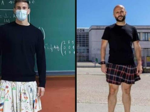En España, maestros dan clases con falda para romper con la homofobia