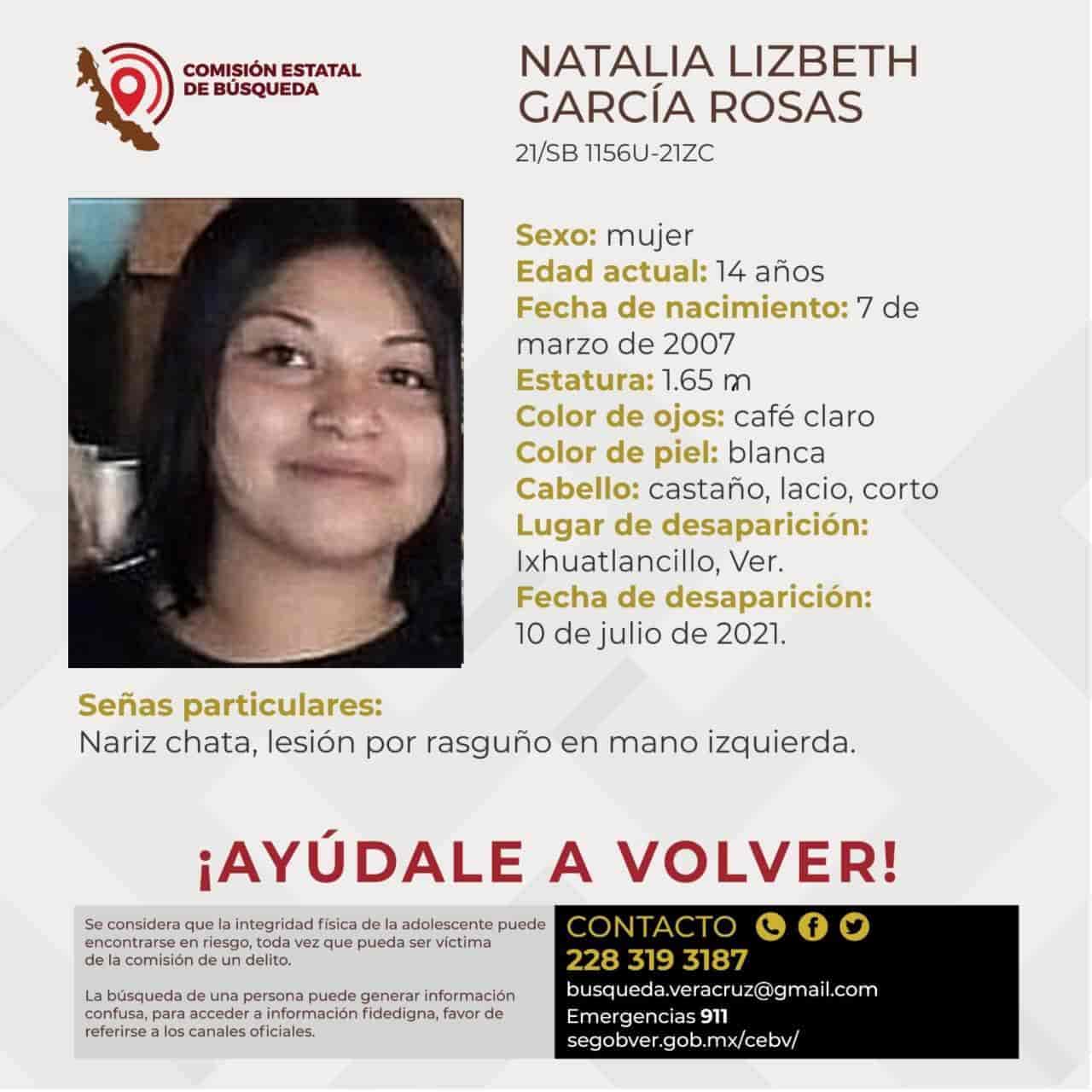 Buscan a Natalia Lizbeth, joven mujer de 14 años, desaparecida en Ixhuatlancillo