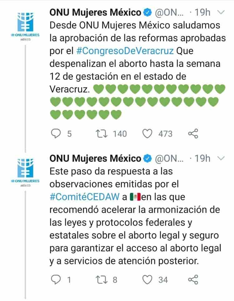 ONU Mujeres celebra despenalizacion de aborto en Veracruz