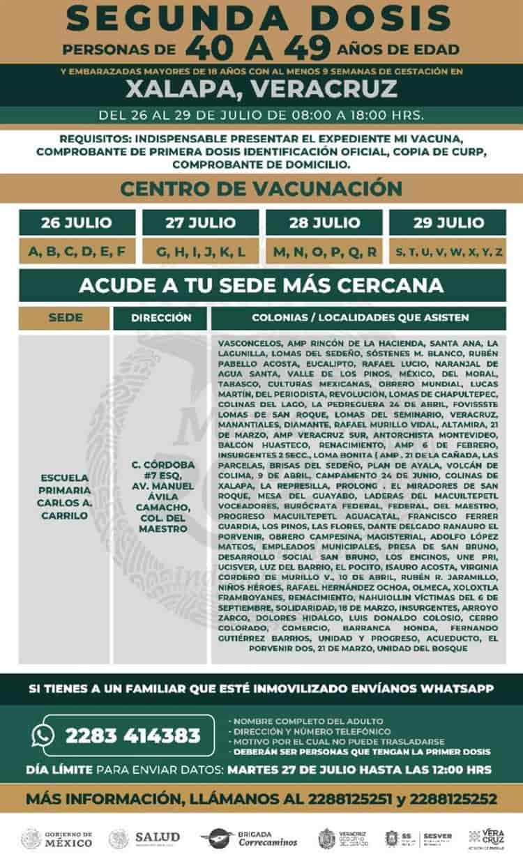 Ojo: a partir del lunes, aplicarán segundas dosis vs covid a ‘cuarentones’, en Xalapa