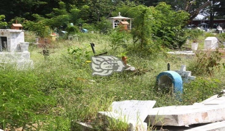 Panteón Jardín de Coatzacoalcos, lleno de maleza y tumbas dañadas