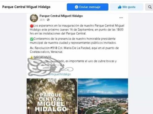 Parque Hidalgo será abierto sin protocolo de inauguración: Comude