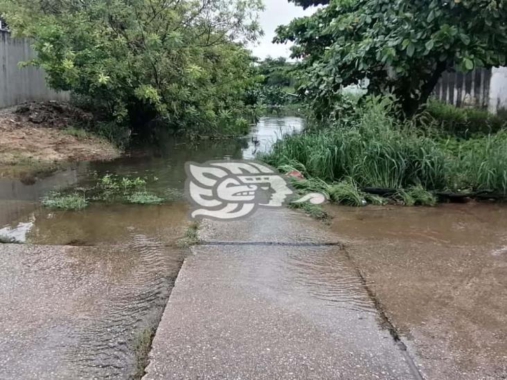 Canales a tope en colonias de Coatzacoalcos tras fuertes lluvias 