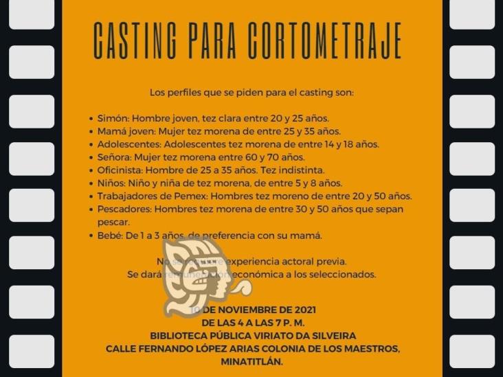 Se realizará casting para cortometraje en Minatitlán