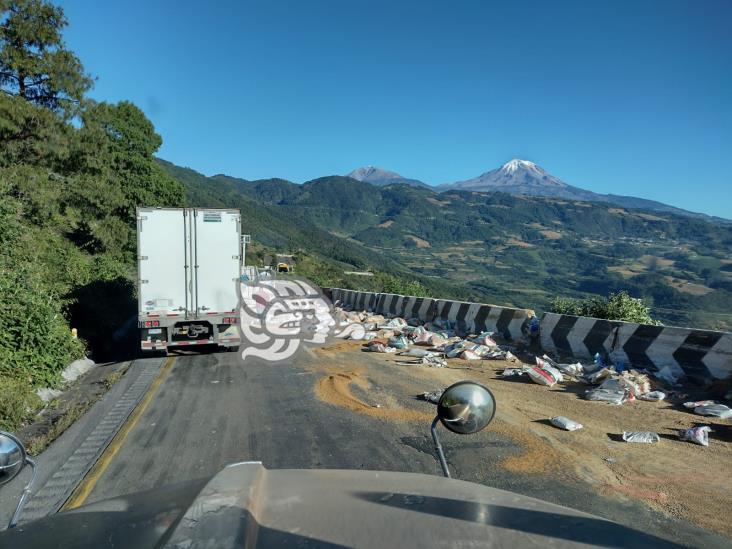 Cierre parcial de la Puebla-Orizaba por volcadura de camión; se desata rapiña