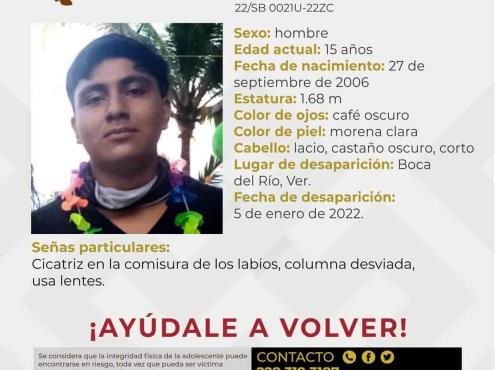 Reportan desaparición de joven de 15 años en Boca del Río