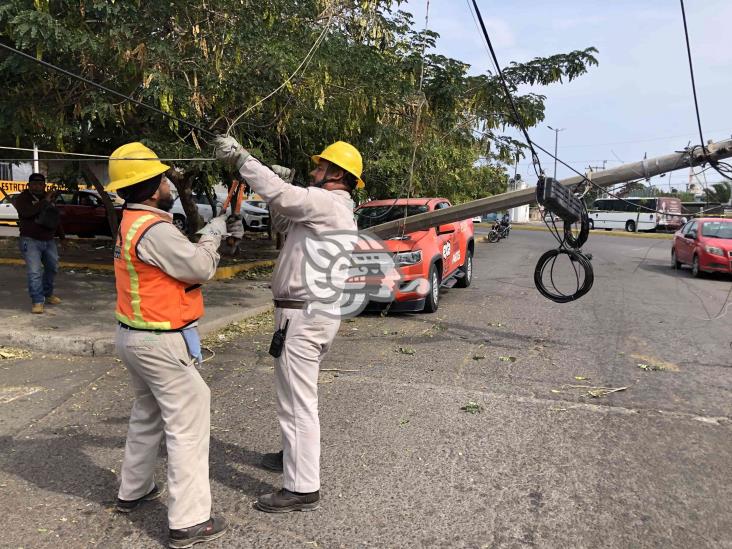 Tractocamión jala cables de la CFE en la Colonia Los Pinos