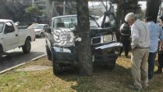 Choca camioneta contra un árbol en la avenida Lázaro Cárdenas