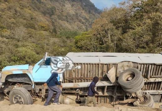 Tras falla mecánica, camión de carga termina dentro de rampa de frenado en Maltrata