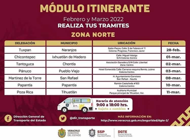 Retoman módulos itinerantes para transporte público en Tihuatlán y Papantla
