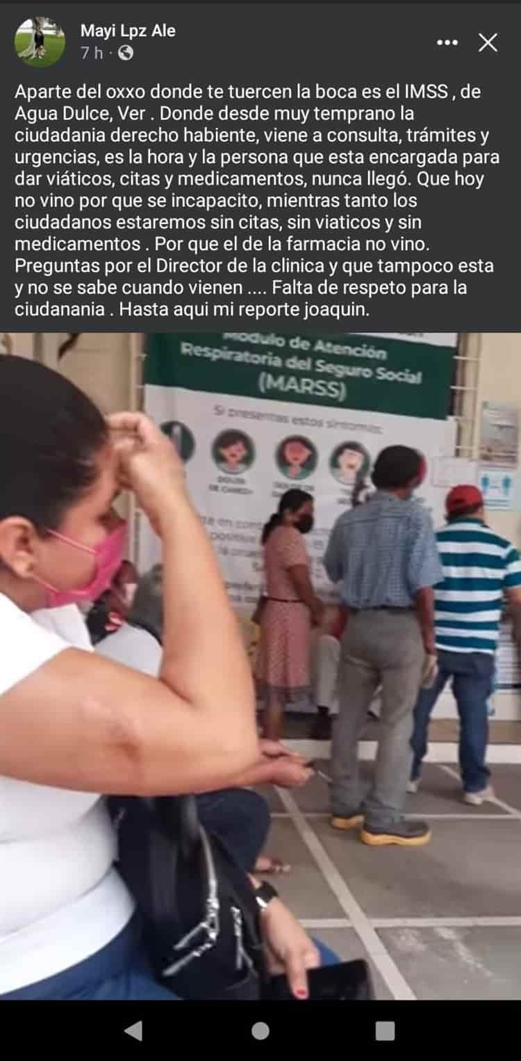 Se quejan del pésimo servicio en el IMSS de Agua Dulce