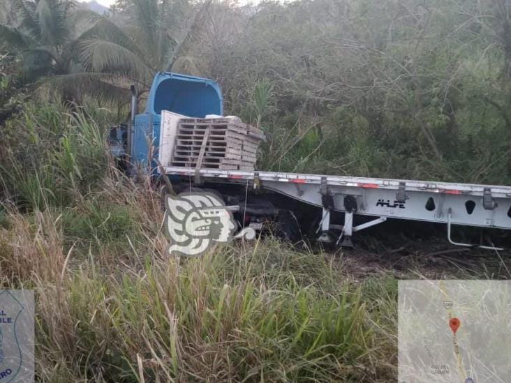 Vuelca tractocamión sobre la carretera Palma Sola-Poza Rica