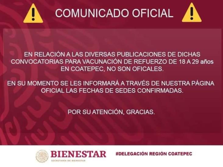 Advierten por convocatoria falsa para vacunación de refuerzo en Coatepec