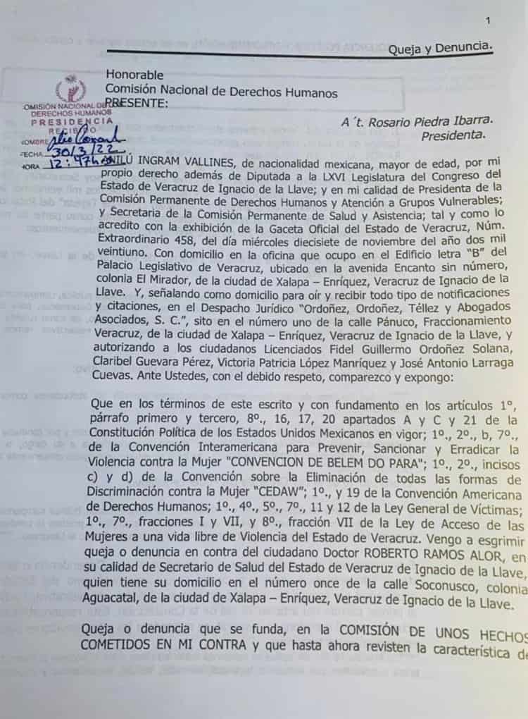 Anilú Ingram denuncia ante la CNDH a Ramos Alor por violencia de género