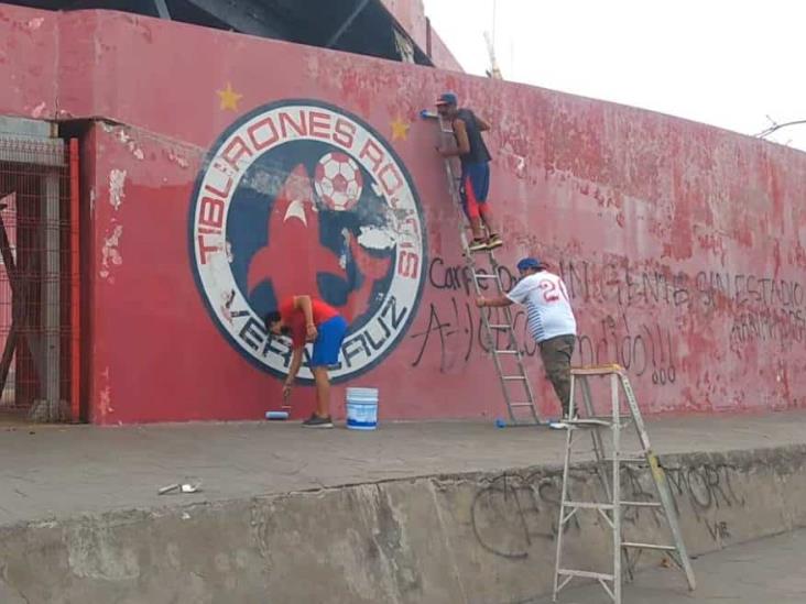 Acuden aficionados a pintar el Estadio Luis “Pirata” de la Fuente en Boca del Río