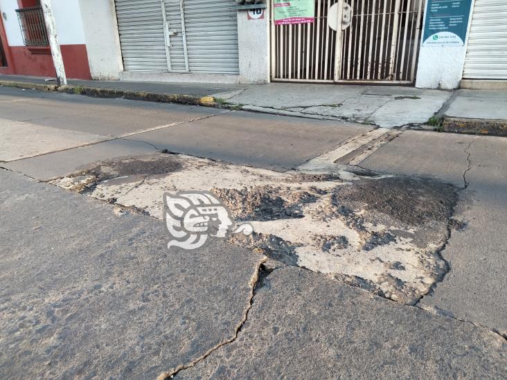 Calle Poeta, en Xalapa, llena de baches y hundimientos; conductores urgen reparación