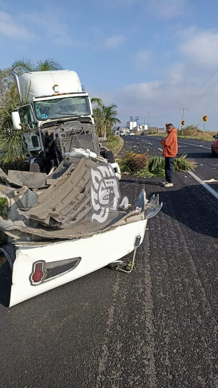 Pierde control de tráiler y se sube al camellón de El Lencero