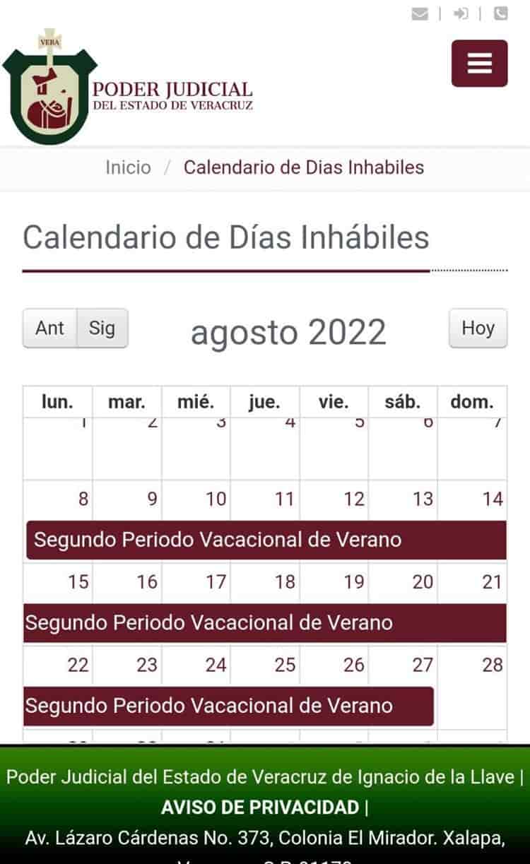 Poder Judicial de Veracruz programó tres periodos vacacionales para el resto de 2022