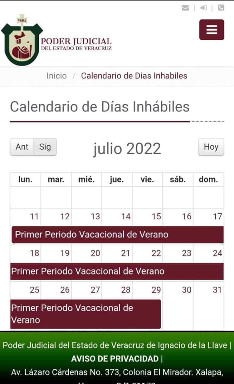 Poder Judicial de Veracruz programó tres periodos vacacionales para el resto de 2022