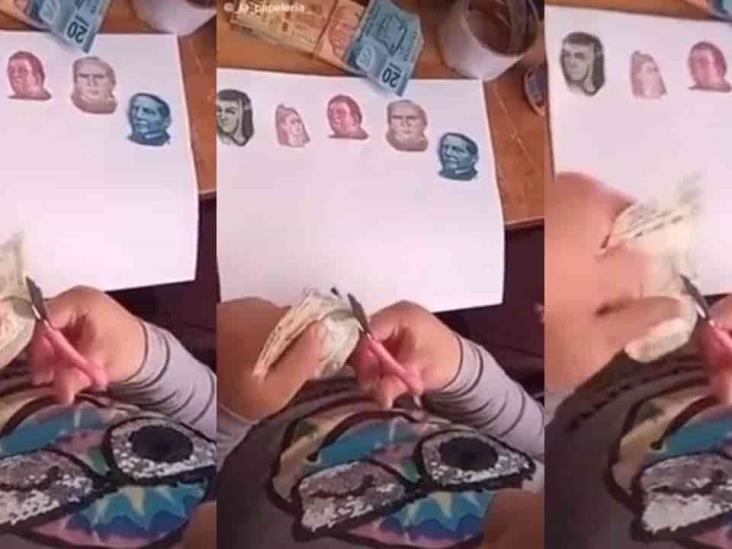 Niña se vuelve viral en México tras recortar billetes para ilustrar su tarea