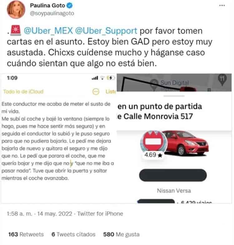 ¡Mega susto! Paulina Goto denunció terrible experiencia con conductor de Uber