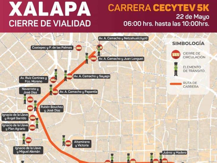 Cierres viales este domingo en Xalapa por carrera CECYTEV 5k