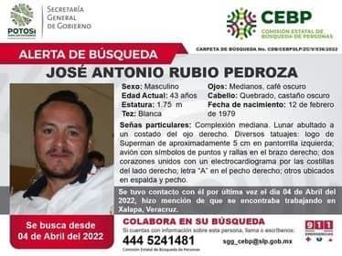 José Antonio Rubio Pedroza desapareció en Xalapa, su familia en SLP lo busca