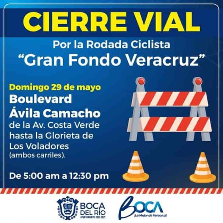 Anuncian cierre vial este domingo en Boca del Río
