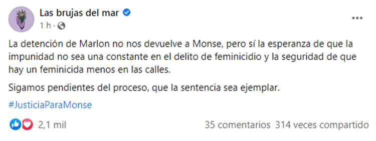 Feministas celebran detención de Marlon “N” presunto feminicida de Monse Bendimes