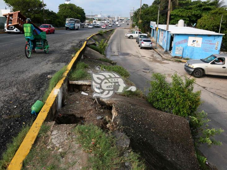 Socavones rodean el puente Palma Sola de Coatzacoalcos