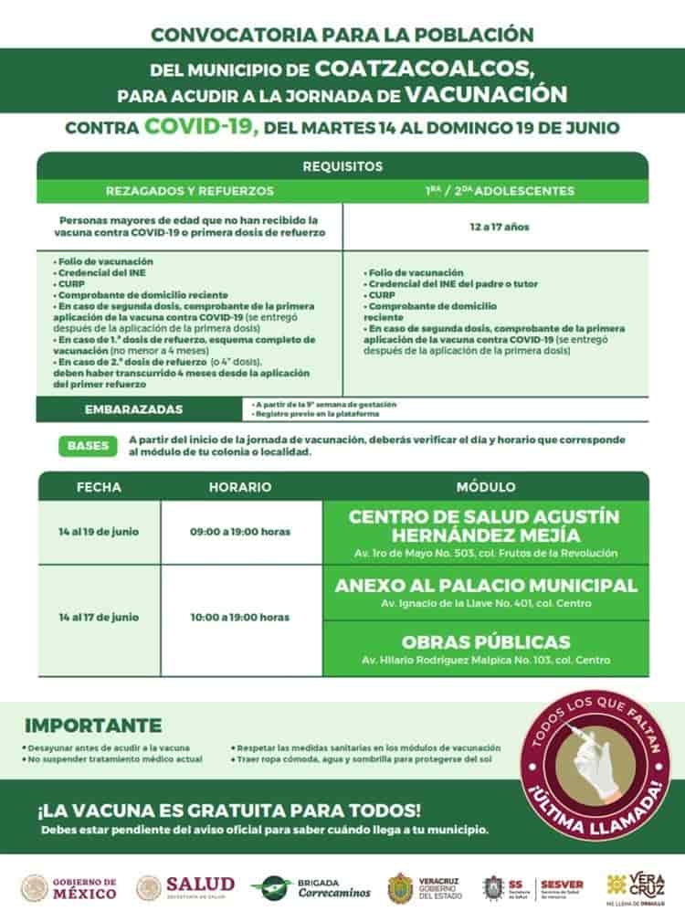 Continúa aplicación de vacuna contra el Covid-19 en el sur de Veracruz