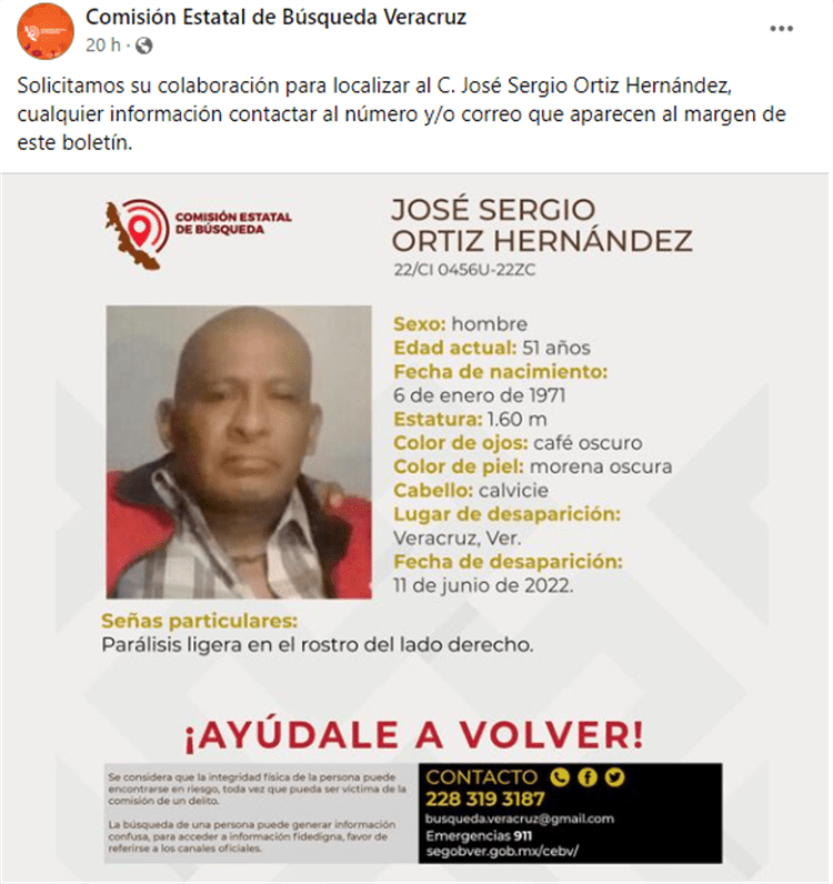 Reportan la desaparición de un hombre en calles de Veracruz