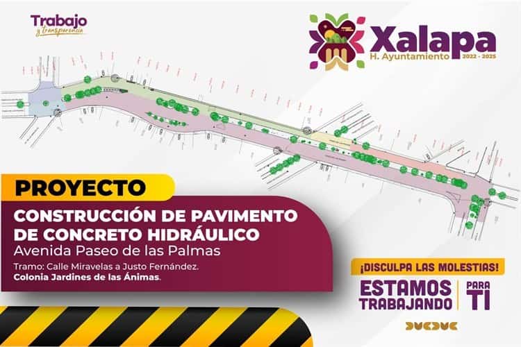 Por obras, habrá cambios viales en Paseo de las Palmas en Xalapa