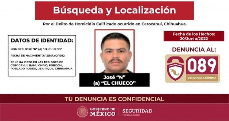 INM emite alerta migratoria para localizar a El Chueco, presunto homicida de Jesuitas