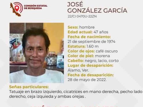 Piden apoyo para localizar a José González; desapareció desde hace un mes en Álamo