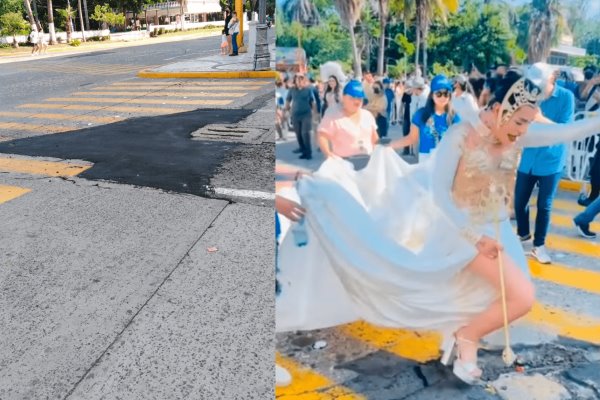 Tapan bache donde se tropezó Papi Kunno en desfile de Carnaval de Veracruz 2022