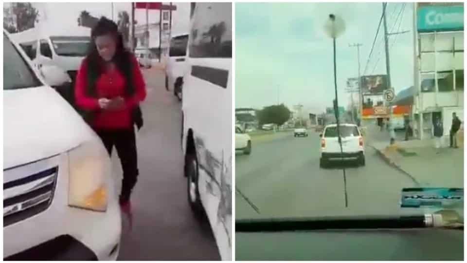 Nace la #LadyTúMeProvocaste, conductora mete reversa y choca una combi(+video)