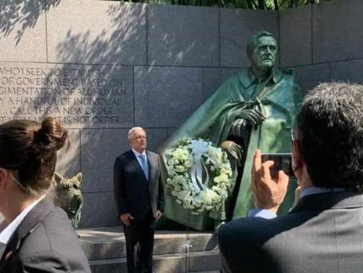 AMLO deposita ofrenda floral en el Memorial a Franklin D. Roosevelt en Estados Unidos
